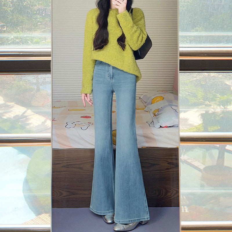 Light blue flared jeans for women