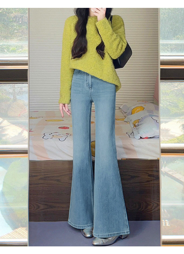 Light blue flared jeans for women