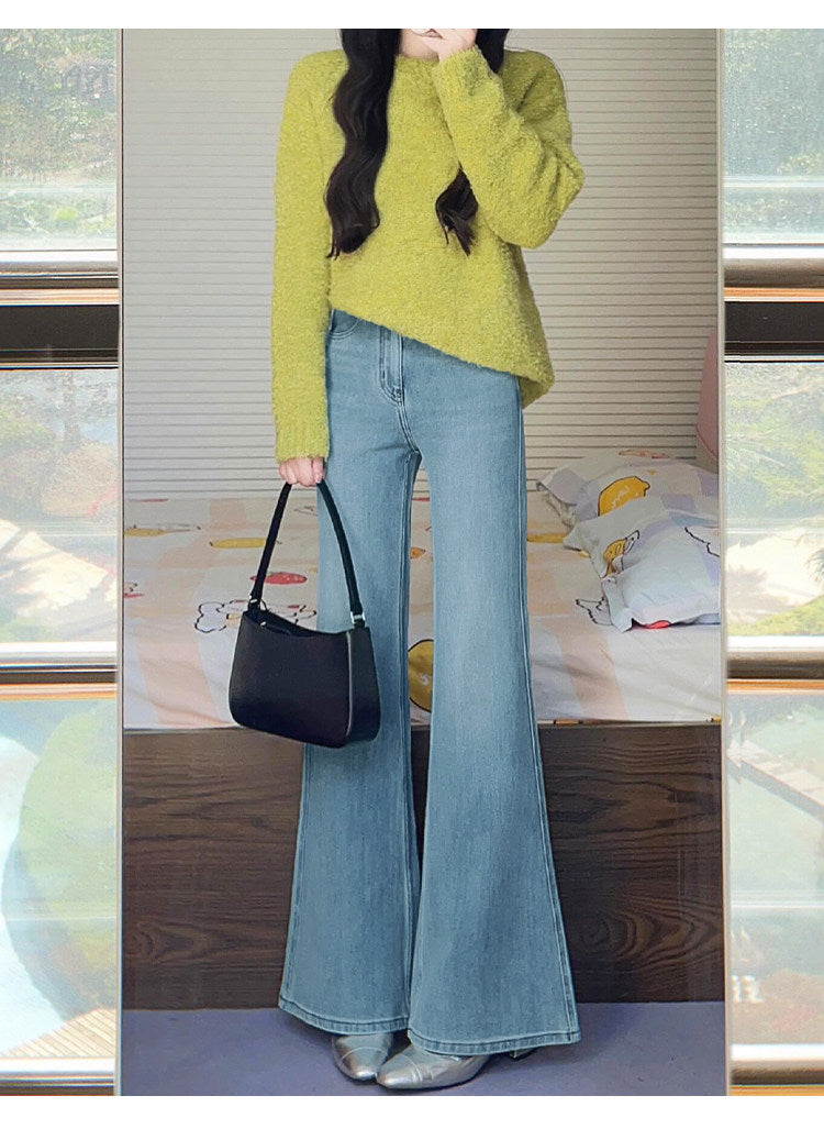 Light blue flared jeans for women