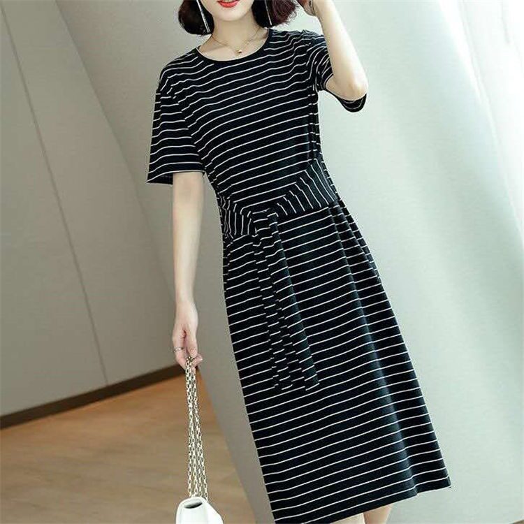 Summer striped midi dress for women